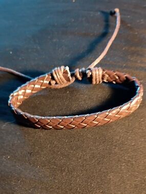 Braided Brown Leather Adjustable Bracelet